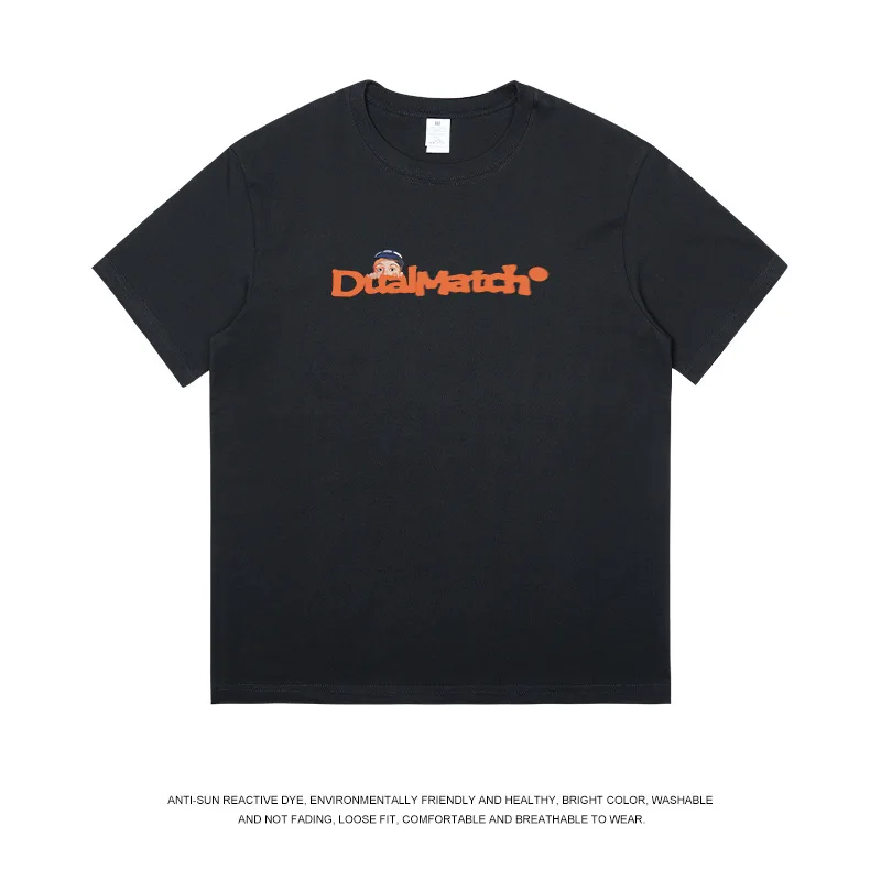 

KAZUE-Cotton heavy summer round neck short-sleeved t-shirt couples wear half-sleeve drop-shoulder t-shirt