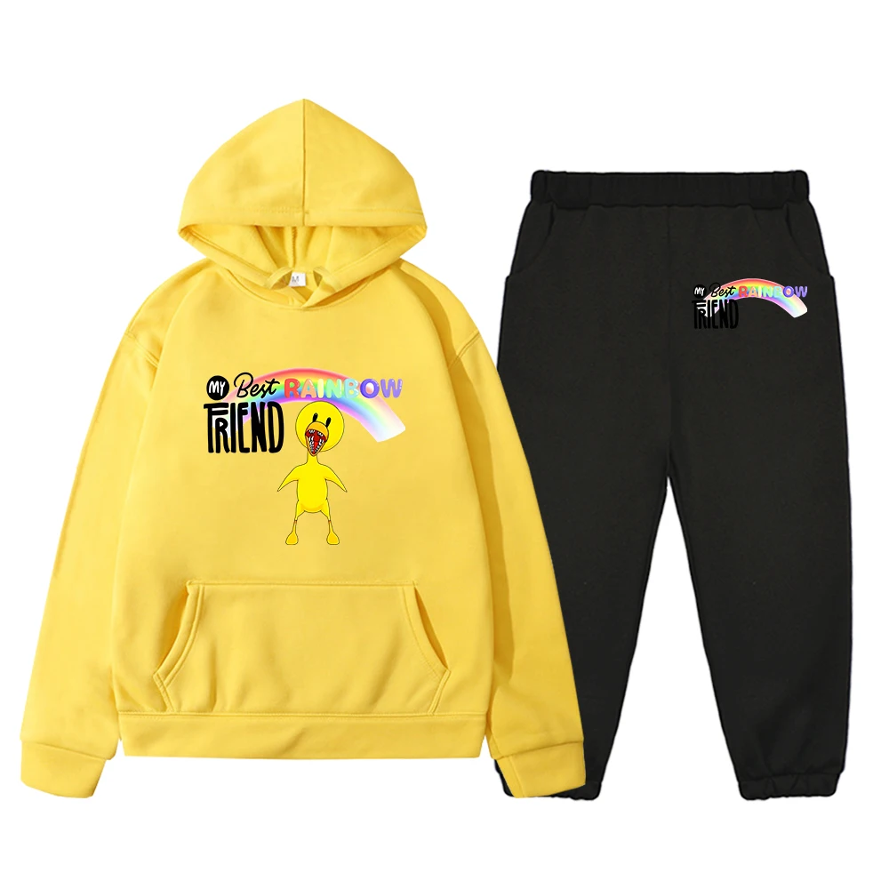

Rainbow Friends Yellow Chick Hoodies for Boys/Girls Kawaii Cartoon Graphic Printing Sets Sweatshirt and Pants Cute Casual Hoody