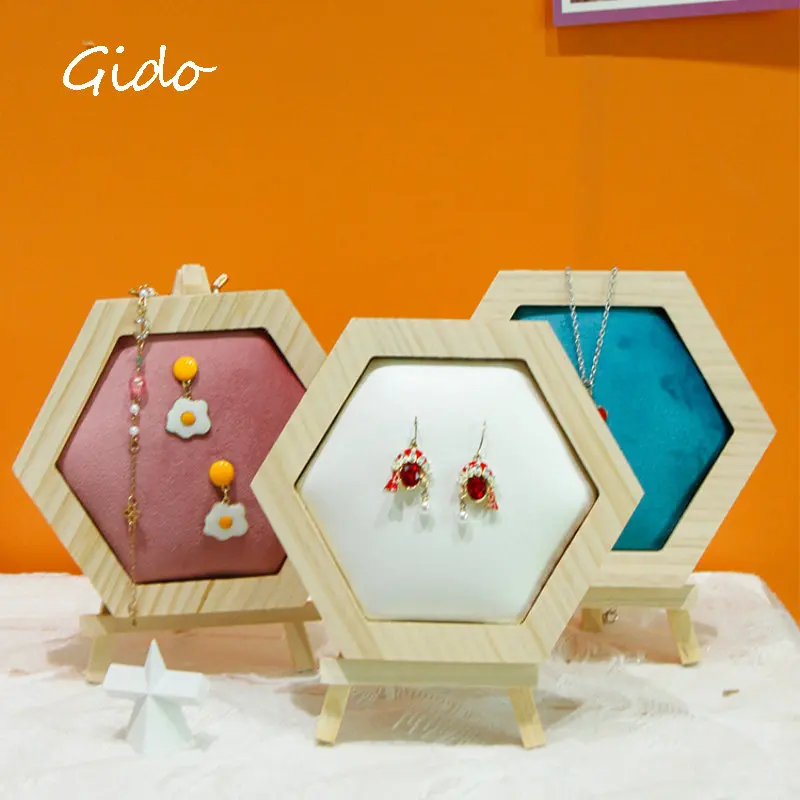 

Маленькая Шестигранная стойка для демонстрации сережек из массива дерева, держатель для хранения ювелирных изделий, органайзер для демонстрации