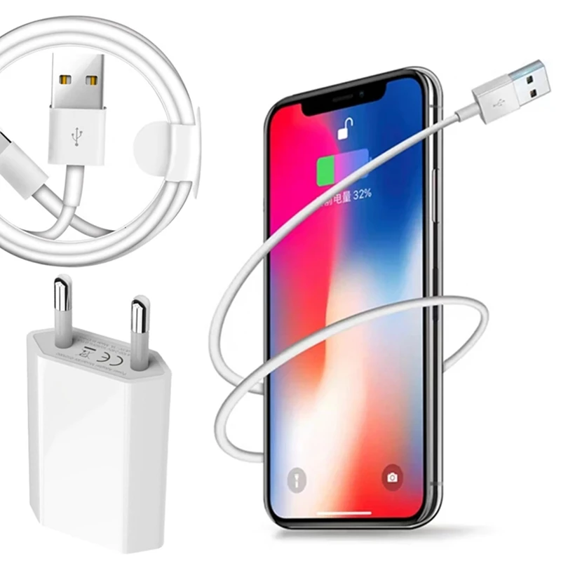 

For iPhone Cable EU Plug USB Charger for iPhone 8 7 6 6S Plus X XR XS Max 11 12 13 Pro Max SE 5 5S Fast Charging USB Data Cord