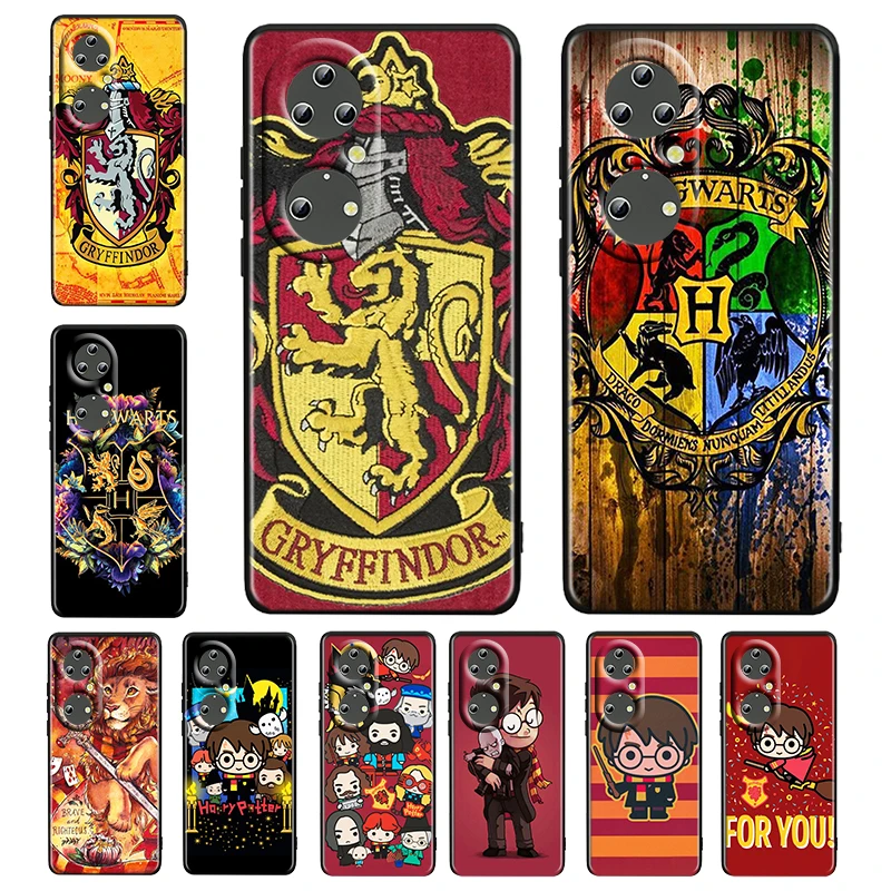 

Wand Ring Potters Harries Black Phone Case For Huawei P50 P20 P30 P40 5G P10 Pro Lite E Plus P9 Lite Mini 4G Silicone Soft Cover