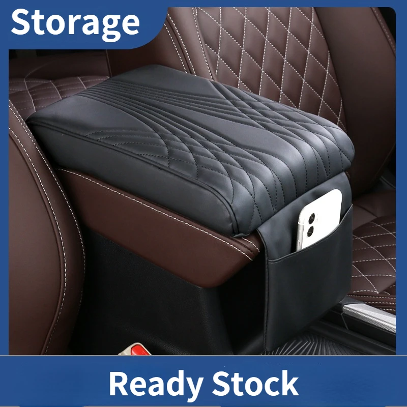 

PU Leather Car Armrest Mat Center Console Arm Rest Protection Cushion Auto Armrests Storage Box Cover Pad with Storage Bag