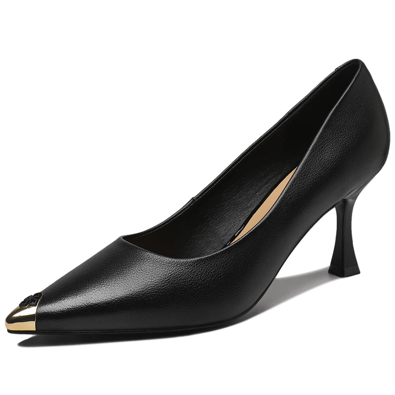 

2022 Spring New Women Shoes Comfortable Pointed Toe Pumps Genuine Leather Dress High Heels Fashion Boat Shoes Ladies Casual Shoe