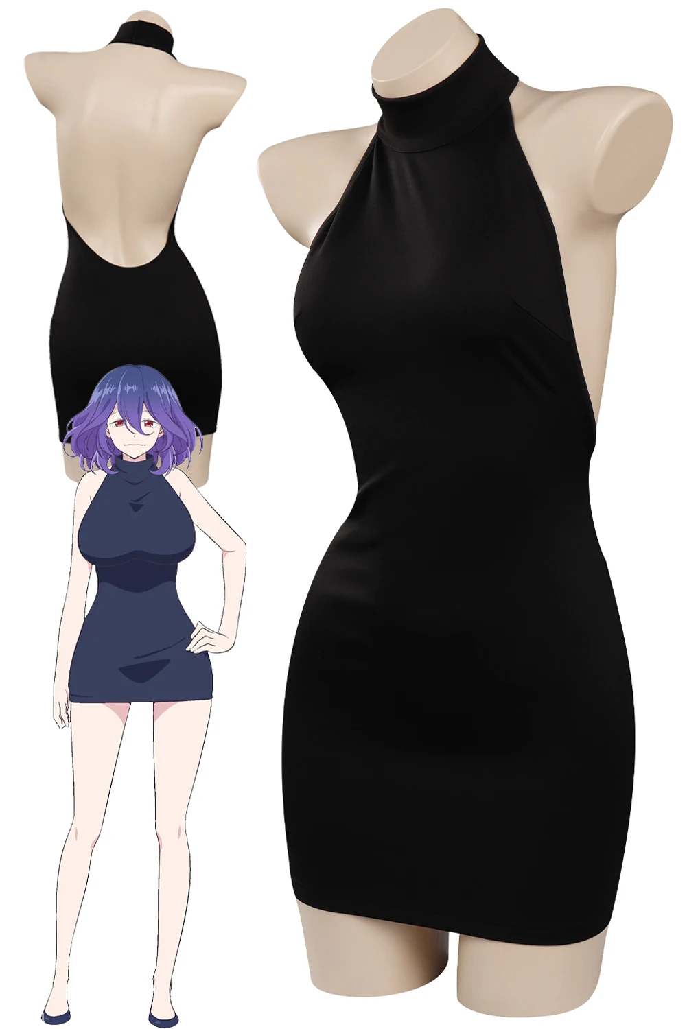 Женское облегающее мини-платье с лямкой на шее и открытой спиной