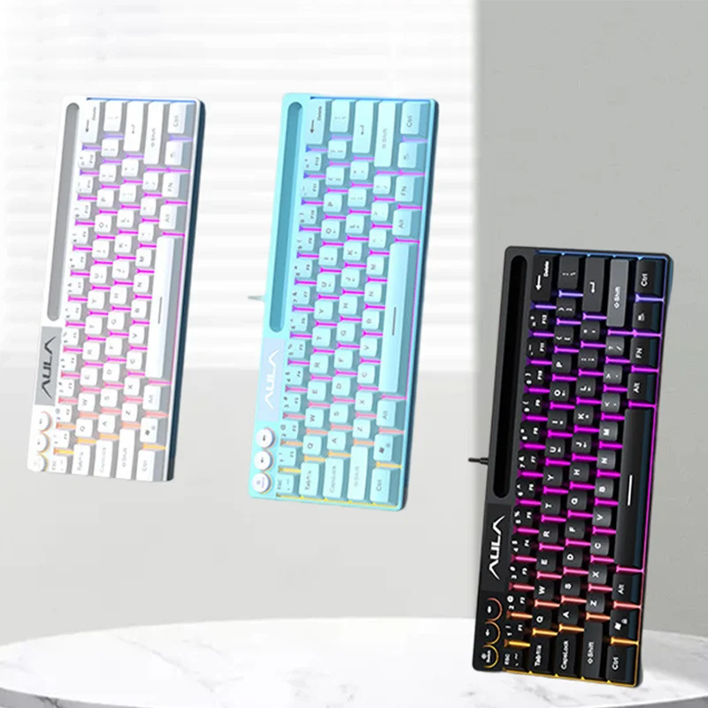 

Aula F3061 Rgb 64 Keys Wired Membrang Gaming Keyboard Usb Interface For Pc/laptop Connection Phone Slot Space Saving Design Gift