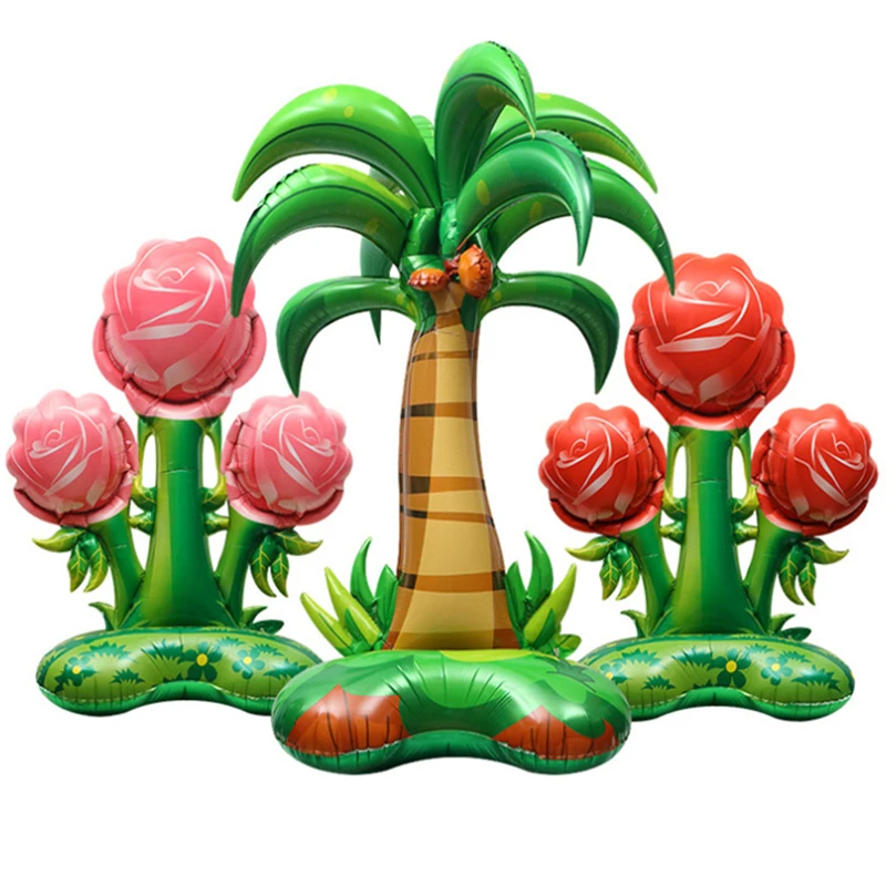 

4D Standing Coconut Tree Rose Foil Balloons Inflatable Helium Ballons Birthday Party Decorations Hawaii Jungle Party Air Globos