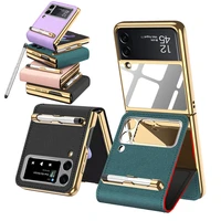 magnetic case for samsung galaxy z flip 3 5g case with pen electroplating leather makeups mirror cover for samsung z flip3 capa