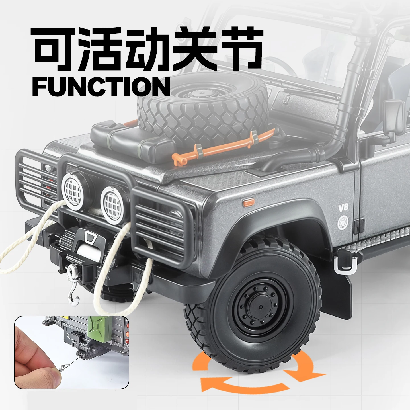 Фото 1/24 Land Range Rover Defender 110 Tomb LE, модель автомобиля из сплава, литье под давлением, металлические внедорожники, модель автомобиля, звуковой свет, детские игрушки, подарок №4