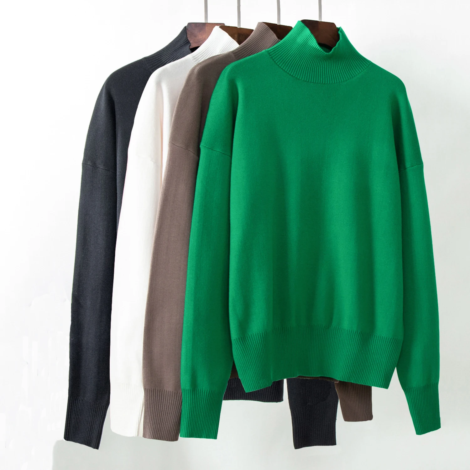 

Женский вязаный пуловер-водолазка, Свободный Повседневный плотный теплый свитер в Корейском стиле, вязаный джемпер большого размера для ос...