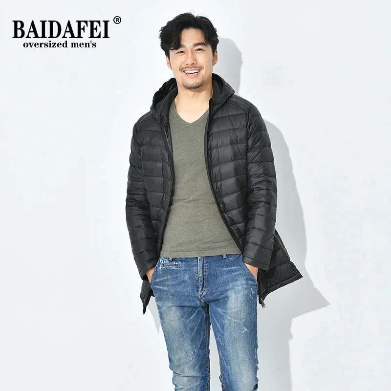 

Мужская длинная Сверхлегкая куртка-пуховик с капюшоном, черная повседневная куртка-пуховик, размеры 5XL 6XL 8XL 7xl