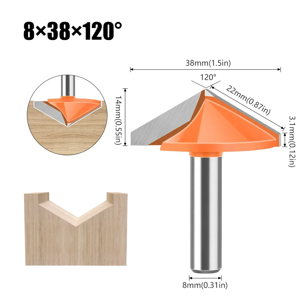 1 шт., 8 мм, хвостовик 60, 90, 120, 150 градусов, V-образная долбежная фреза, гравировальная фреза с ЧПУ, твердосплавная фреза