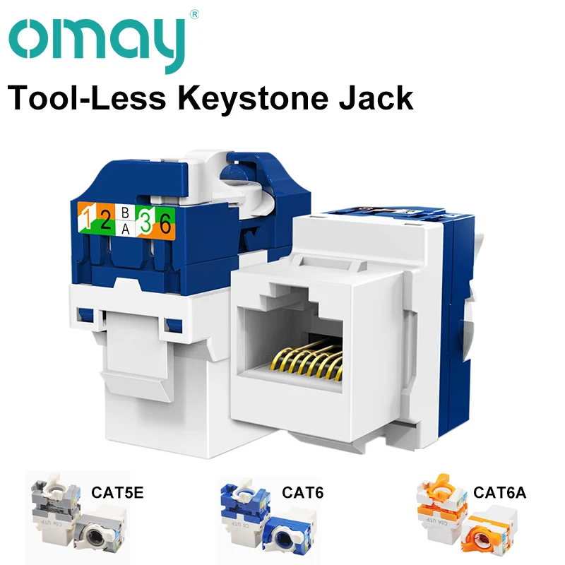 OMAY RJ45 Keystone Jack, CAT6 CAT5E CAT6A инструмент бесплатно самоблокирующийся Модульный адаптер без отверстий соединители