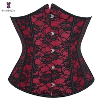 gothic underbust corset red floral bustier steampunk lace up corselet basques