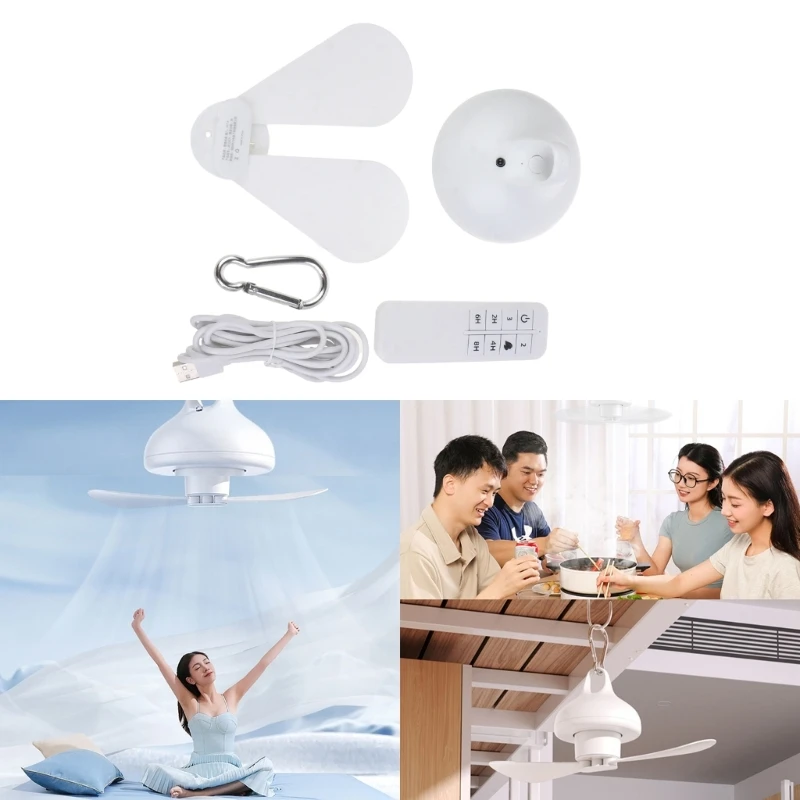 

8000mAh Remote Control Ceiling Fan Timing 4-speed Hanging Fan for Dorm Outdoor Dropship