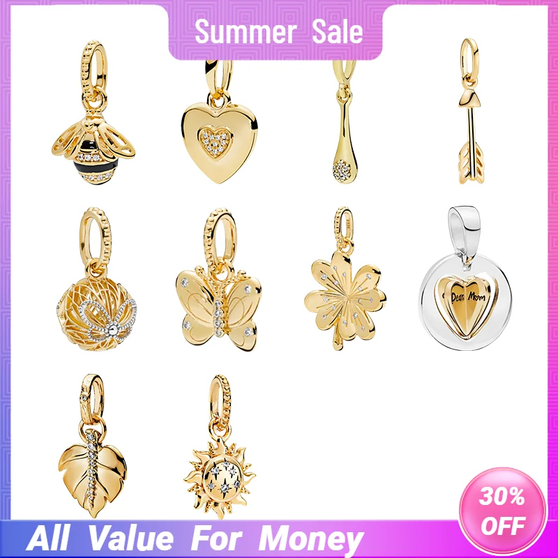 

18K Shine Gold Necklaces Pendants For Women Queen Bee Love Heart Arrow of Cupid Butterfly Four Leaf Clover Sun Charms Jewelry