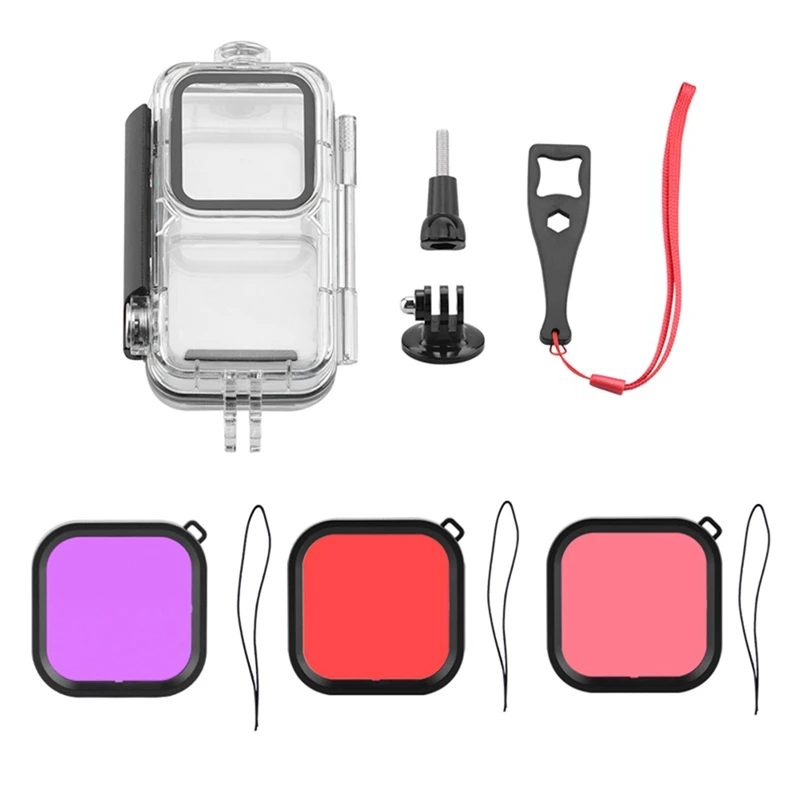 

For DJI Osmo Action 2 Waterproof Case Diving Shell 60M Housing Cover Sports Camera Dual Screen Set with Filters