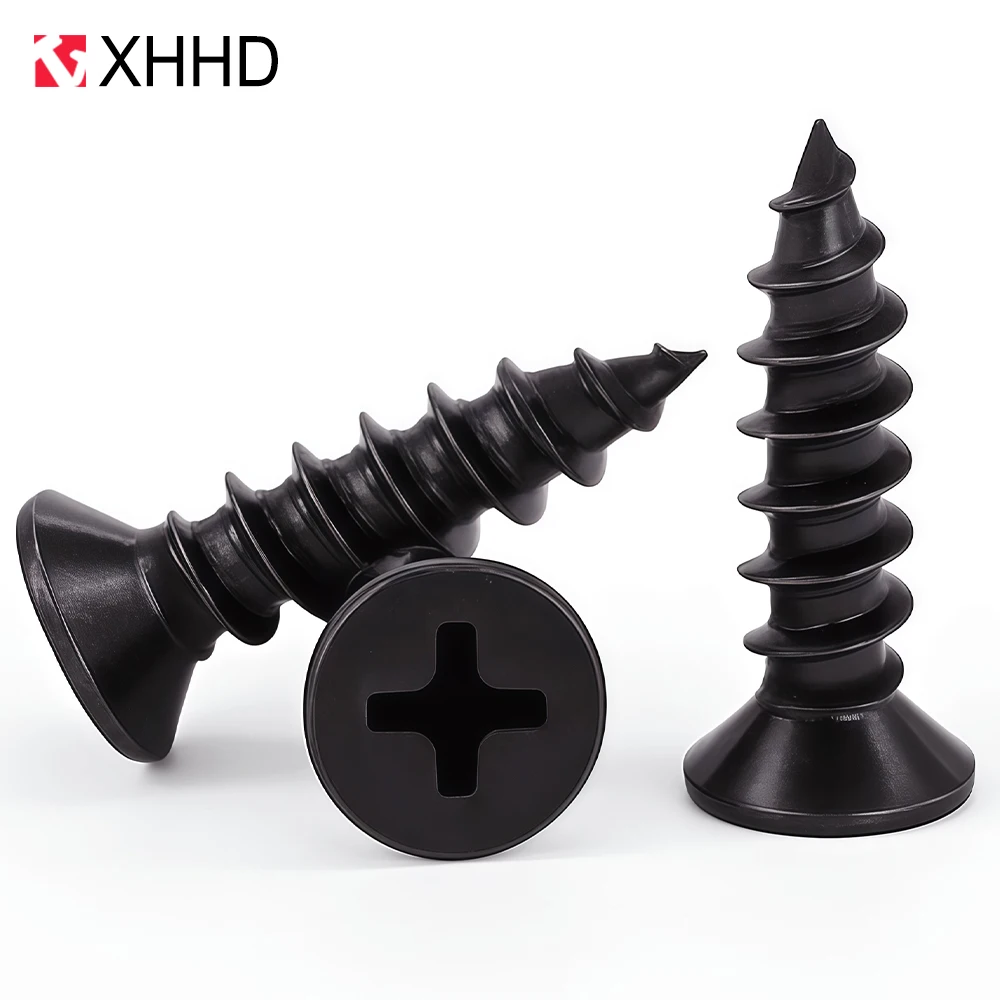 20-300 шт. черные саморезы из углеродистой стали с крестообразным шлицем и плоской потайной головкой, саморезы и шурупы по дереву