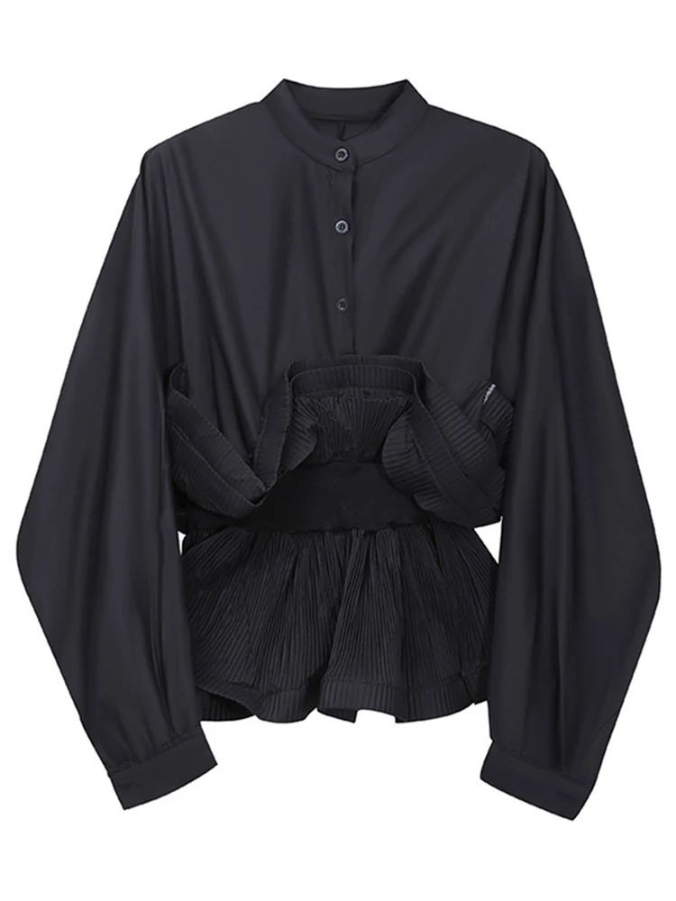 [EAM] женская зеленая плиссированная винтажная блузка новая свободная рубашка с