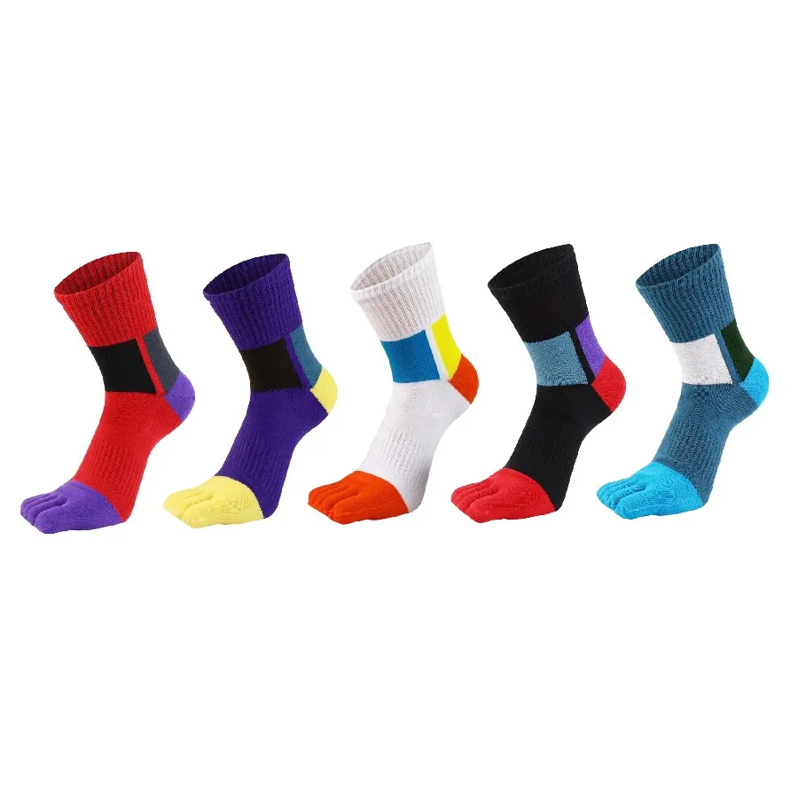 5 Pairs/lot Men's Cotton Toe Socks Five Finger Socks Crew Athletic Socks for Running Colorful Fashion Yoga Toe Soxs