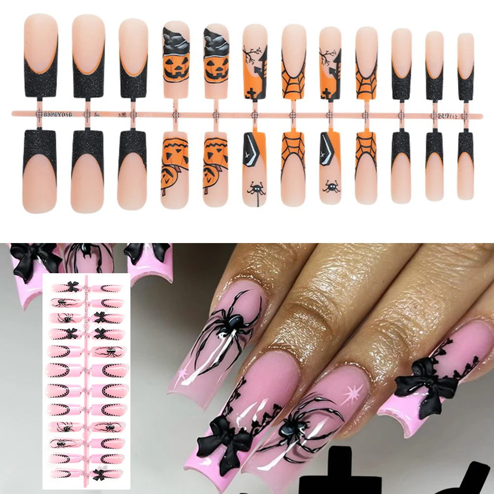 24 шт. накладные ногти на Хэллоуин с клеем длинное полное покрытие наращивание