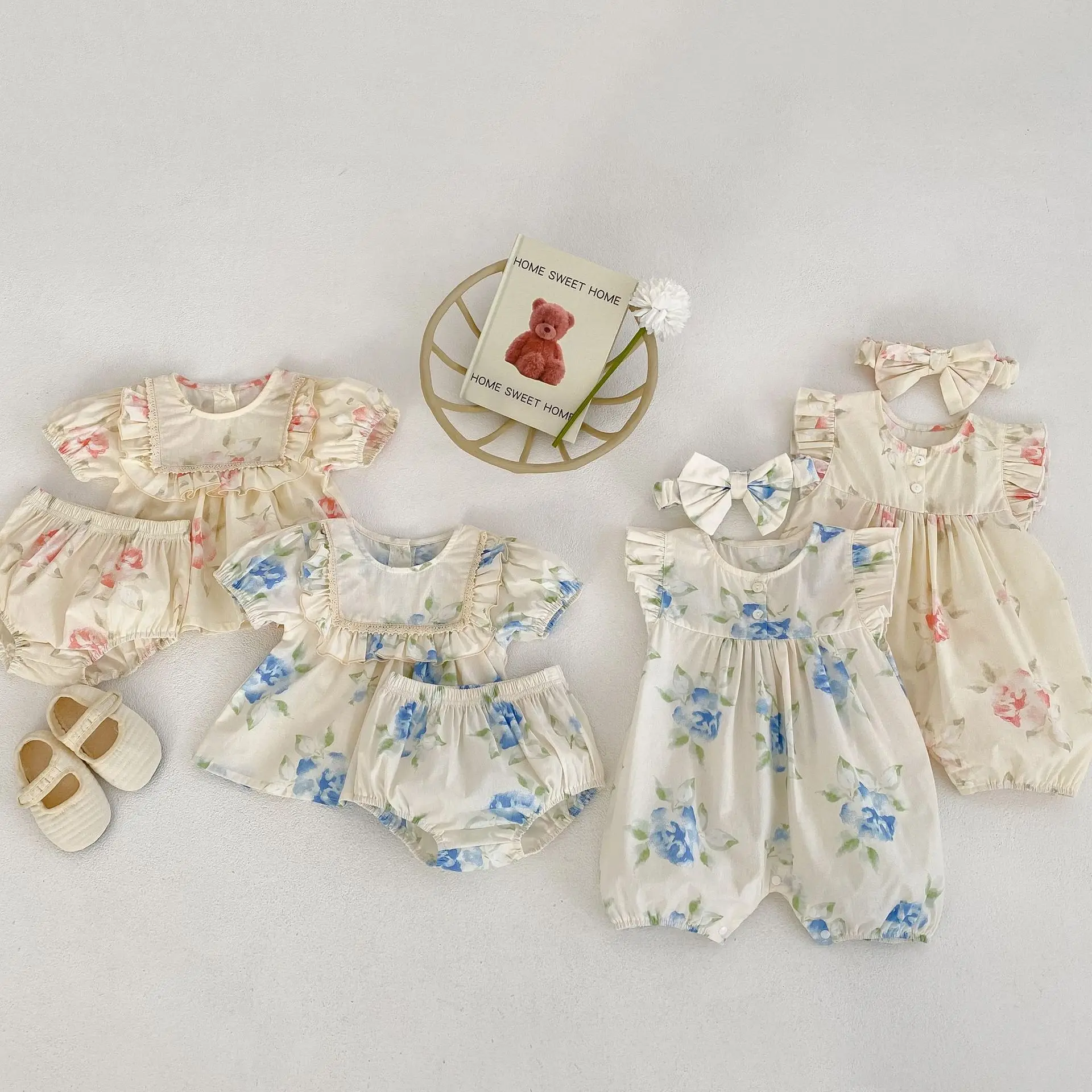 

Baby Clothes Summer Female Baby Short Sleeve Bag Fart Clothes Foreign Lace Collar Floral Ha Clothes Short Crawling Suit