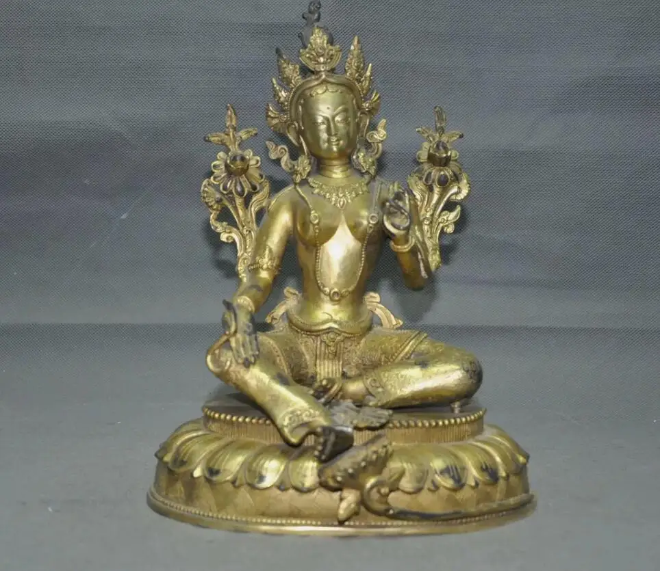 10 6 дюймов храм тибетского буддизма бронза позолоченная тара Кван-Инь статуя