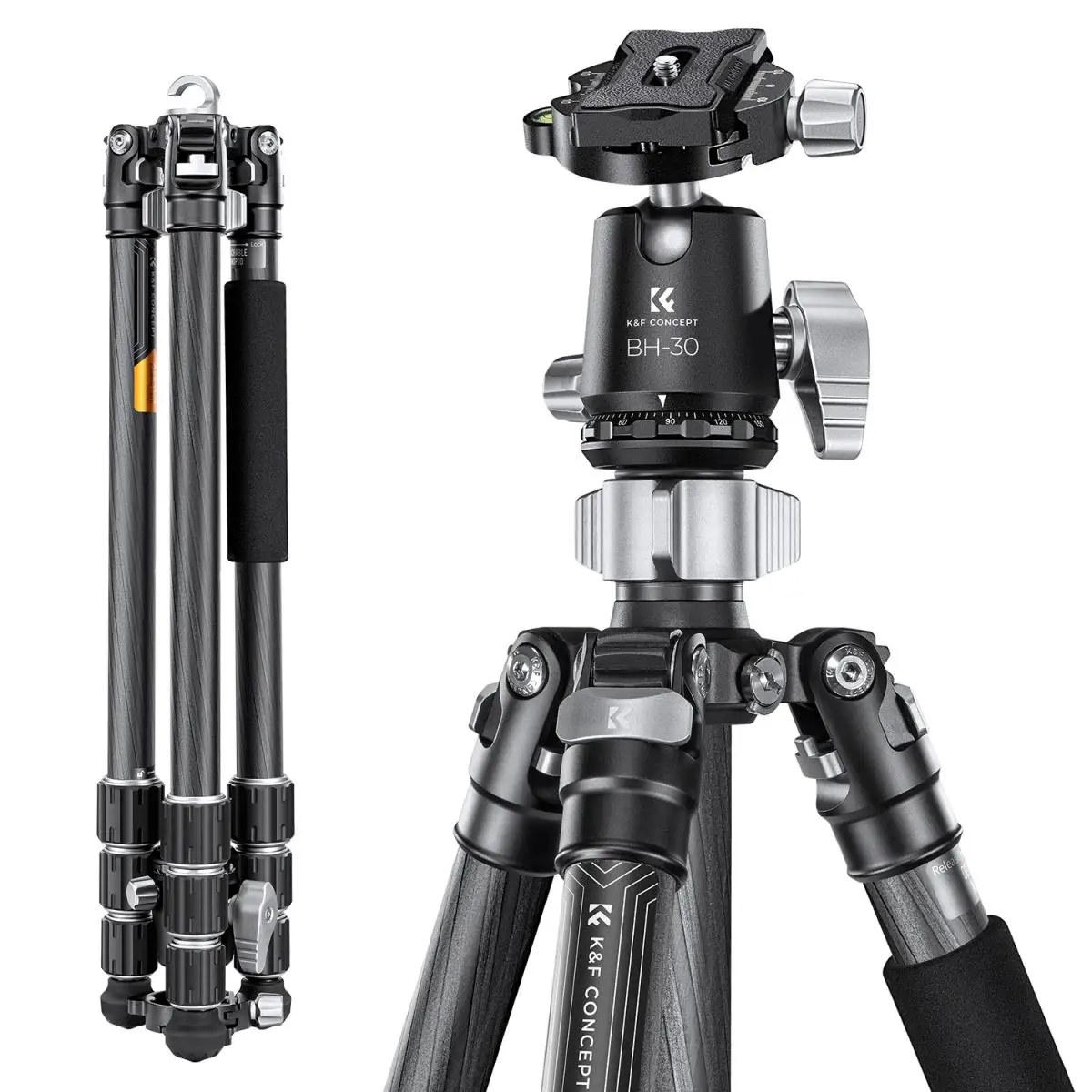 Штатив K&F CONCEPT 68 дюймов1,7 м из углеродного волокна с шаровой головкой 12 кг26,2 фунта для Nikon, Canon, Sony, подставка для штатива для зеркальной камеры X254C4 + BH-30 (art.: 3920ceab2ab95) - 3920ceab2ab95