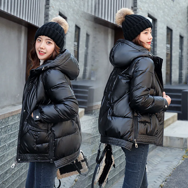 

Winter Coat Women Glossy Parka Loose Hooded Down Jacket Brief Paragraph with Thick Jacket Coat Puffer Jackets Parkas Warm Outfit