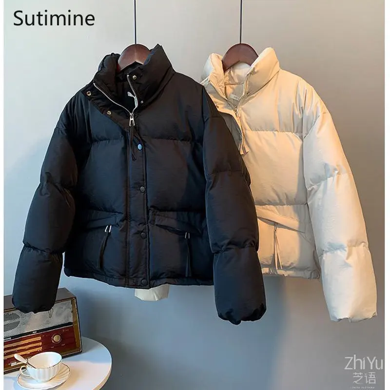 Winter Clothes Women Pockets Office Lady Relaxed Short Down Jacket Relaxed Fashionable Stand Collar Cotton Jacket Coat Women