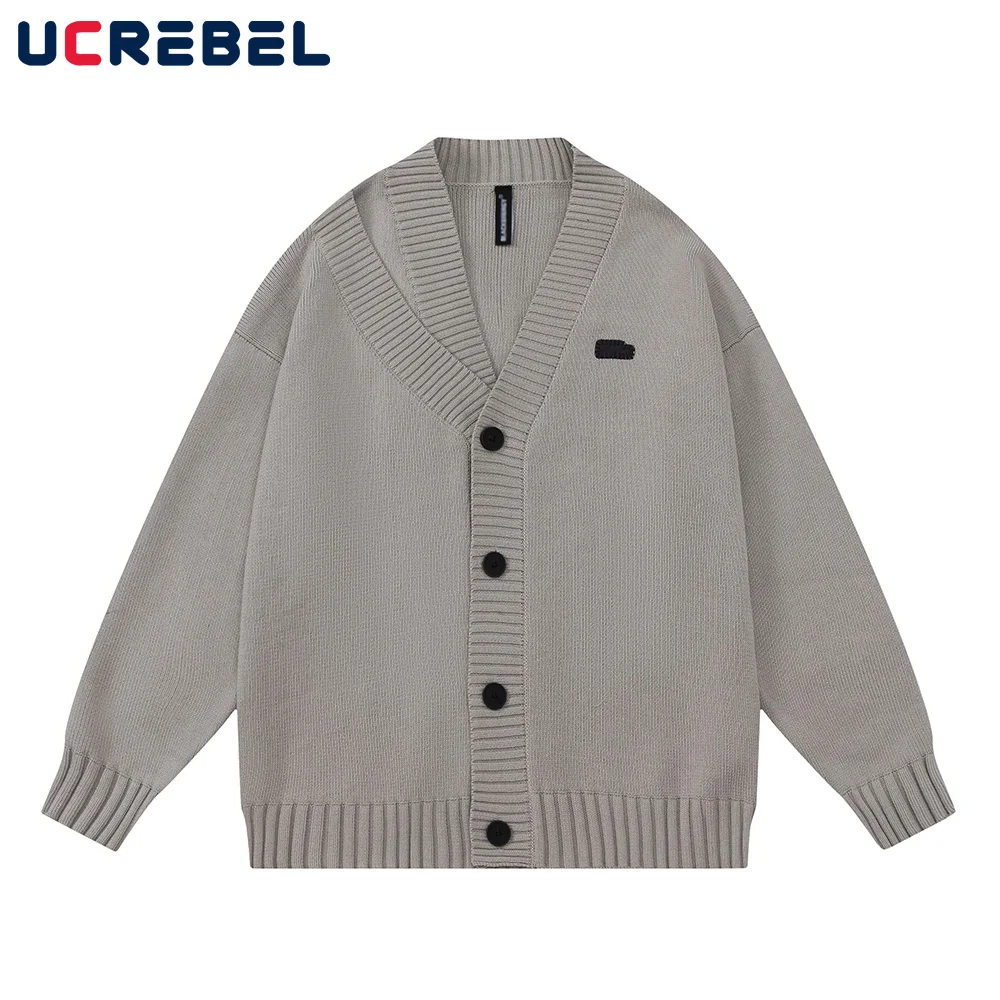 

Однотонный кардиган, свитер, верхняя одежда, мужская уличная одежда, повседневный Свободный вязаный свитер с V-образным вырезом и длинными рукавами