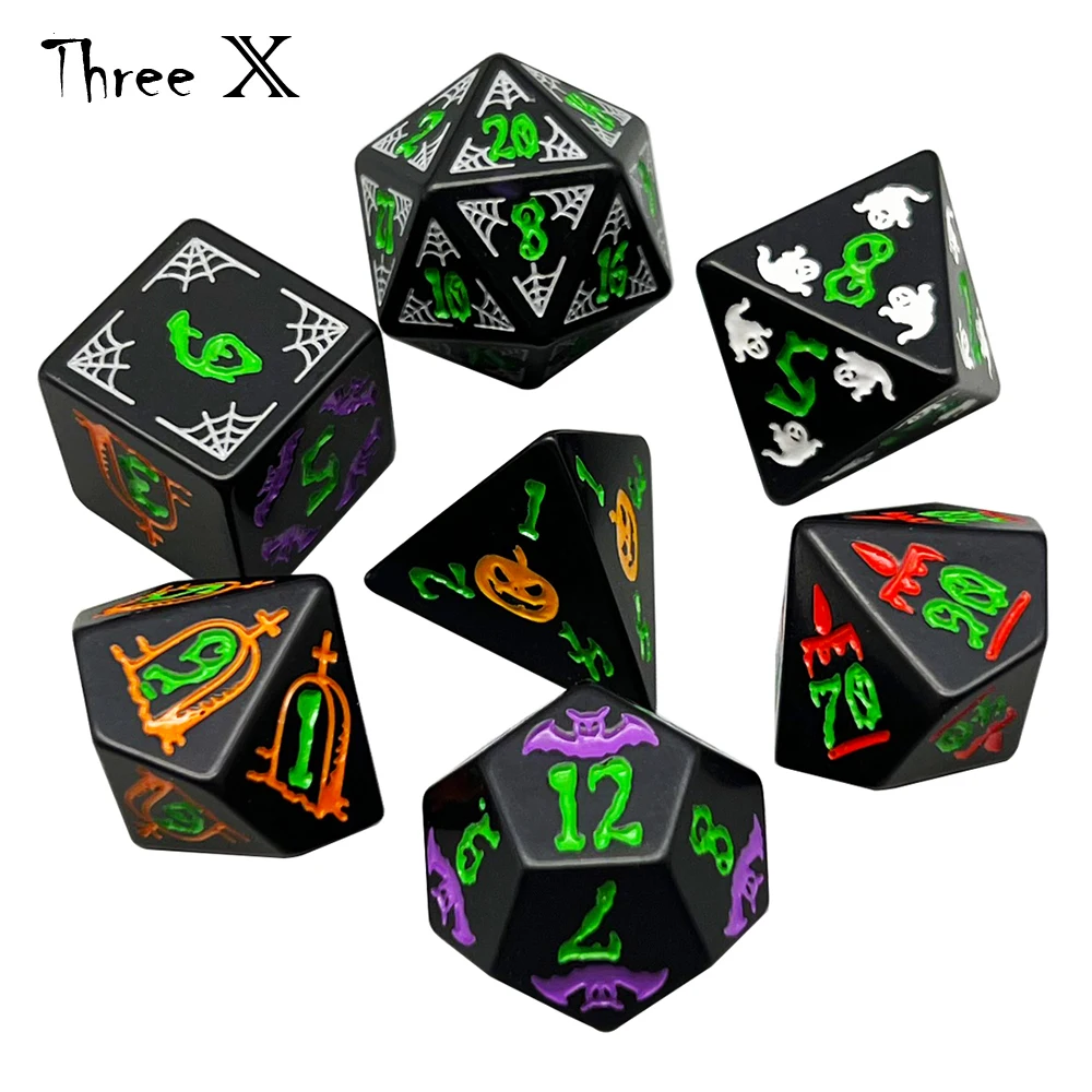 

Dice Set 7pcs Halloween Polyhedral Dice D4-D20 with DNDGame Role Playing for Halloween Party Favors