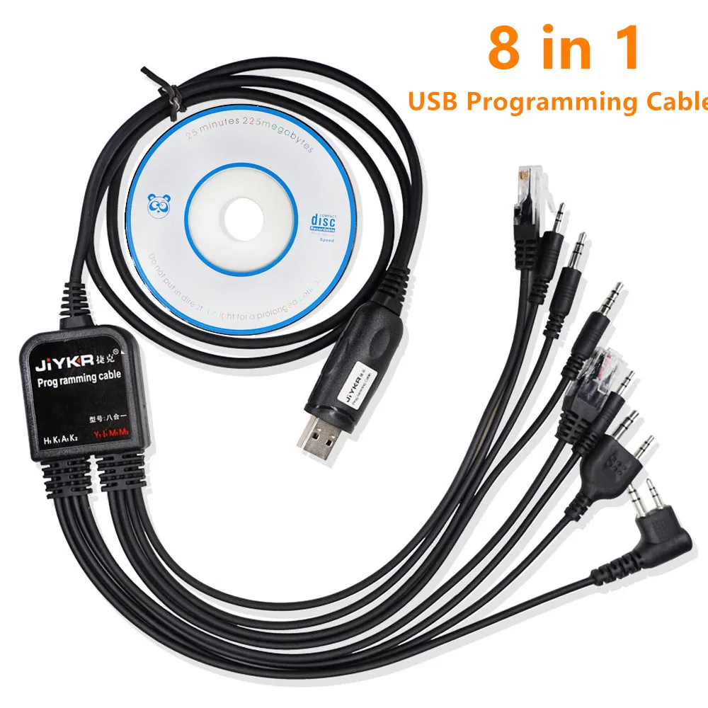 

8 в 1 Многофункциональный USB Кабель для программирования с CD Baofeng Walkie Talkie UV5R UV82 HYT Radiocan совместим с несколькими радио