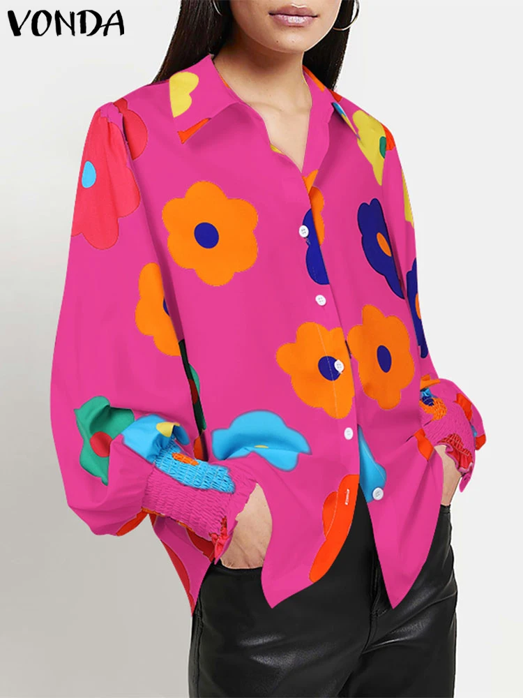 Плюс размер 5XL VONDA повседневные свободные топы с цветочным принтом женские