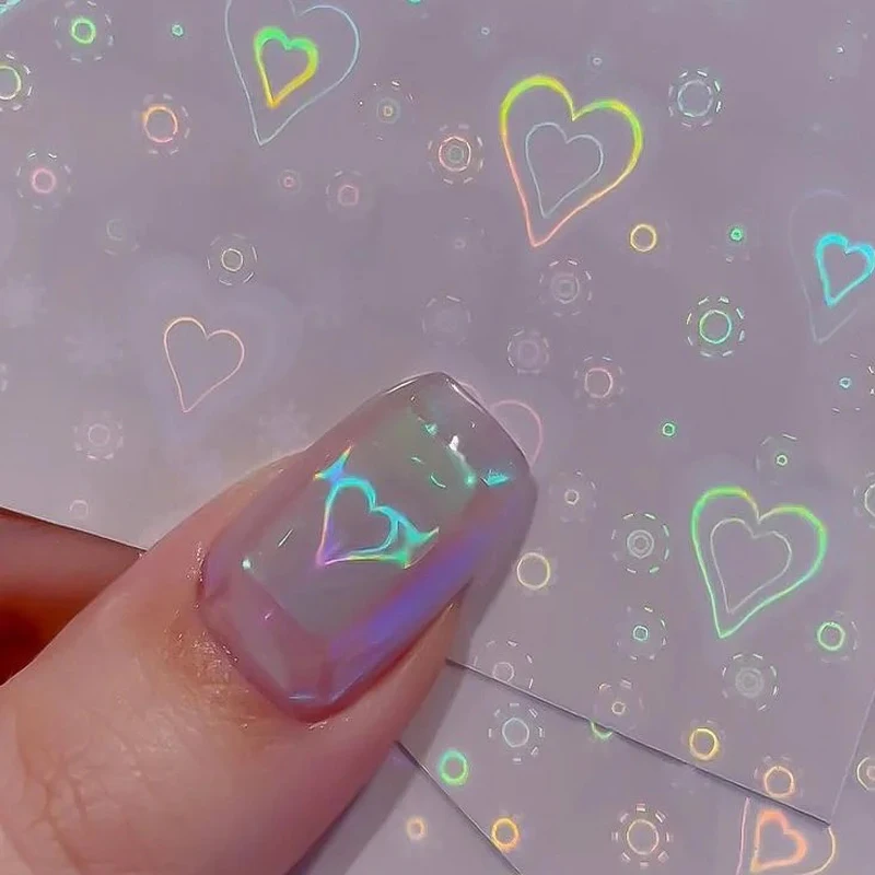 Aurora Laser Heart Nail Art Sticker Shiny Dynamic Gradient Love Star Pattern Glass Foil Film Adhesive decals Decoration 1PC |