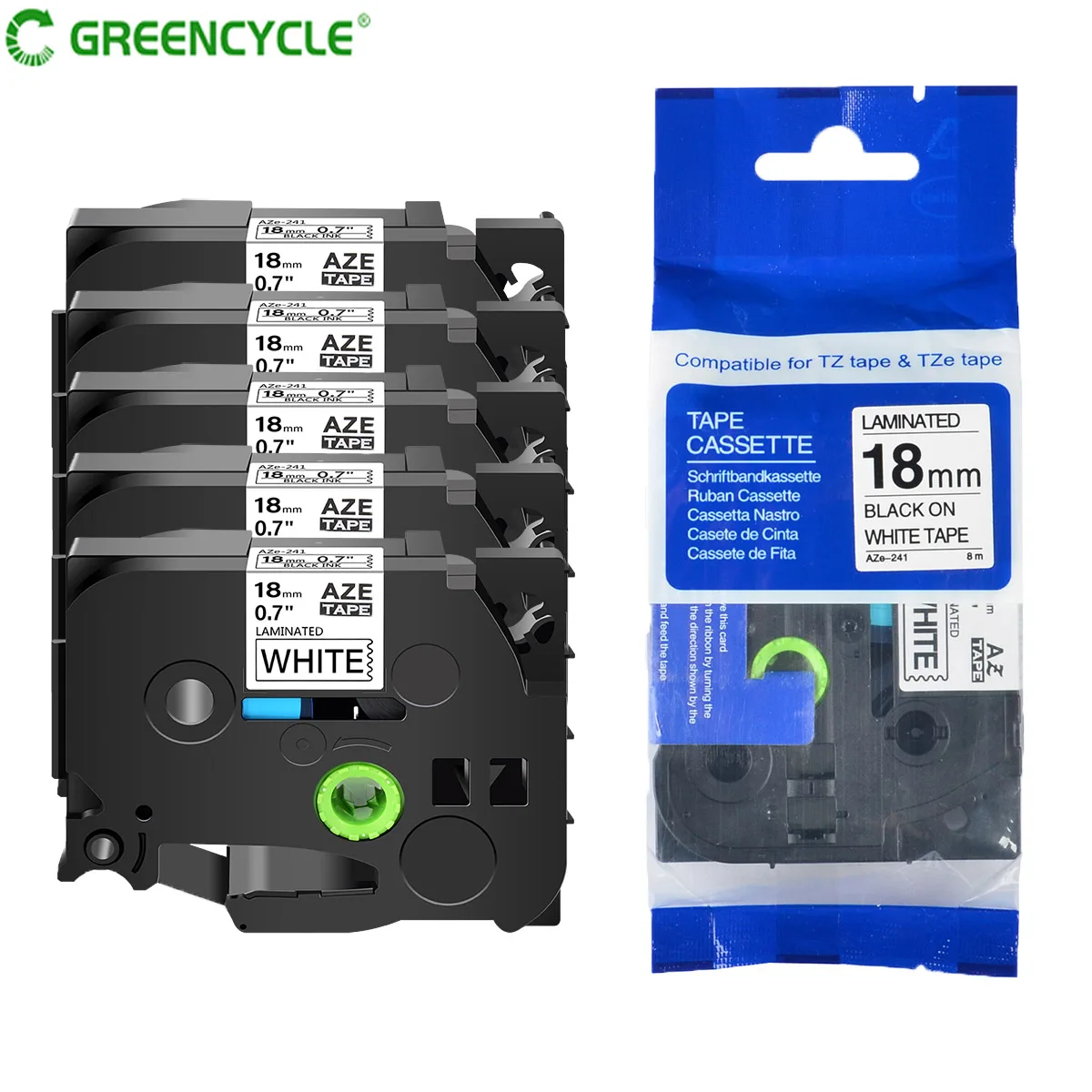 Фото Greencycle 5PK 18 мм лента для этикеток, совместимая с Brother TZe 241 tz 241 P-Touch Label P-touch 3/4