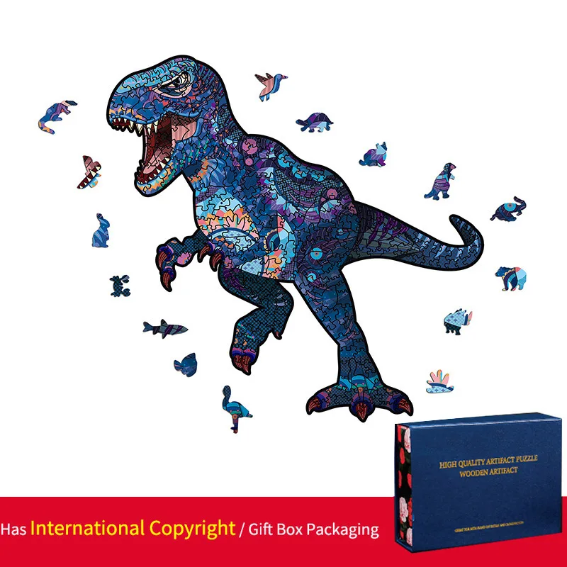 

Cartoon Tyrannosaurus Rex Wooden Color Jigsaw Puzzle for Children Puzzle Adult Decompression Toy Holiday Creative Gift Package