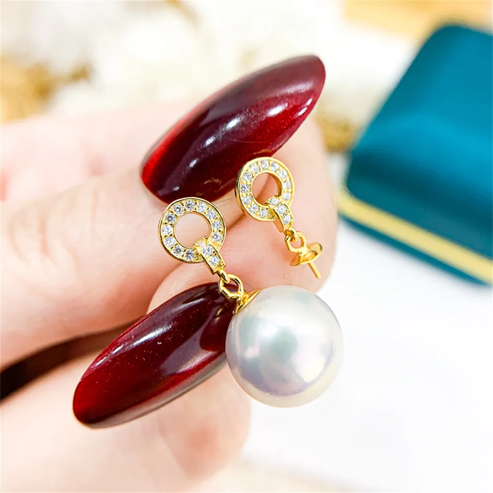 

DIY Pearl Ear Studs Accessories S925 Sterling Silver Jewelry Genie Ball Earrings Women's Empty Fit 8-12mm Beads