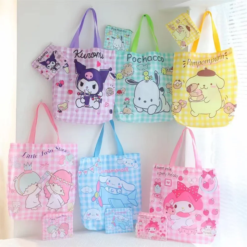 

Сумка-тоут Sanrios Kuromi почacco Cinnamoroll MyMelody, аниме милая мультяшная вместительная складная сумка для хранения, милый шоппинг