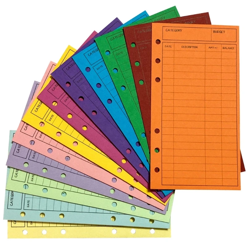 

Pack of 12 Colorful Cash Envelopes 6-Hole Budget Envelopes Colored Budget Sheets 6.5 x 3.4 Inch for Budget System