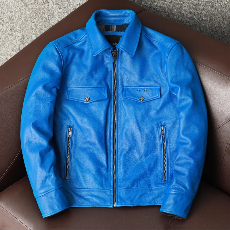 

Mens Jacket Genuine New Leather Lapel Short Pure Cowhide Leather Coat Male Motorcycle Leather Jacket Autumn Spring Tide Specials