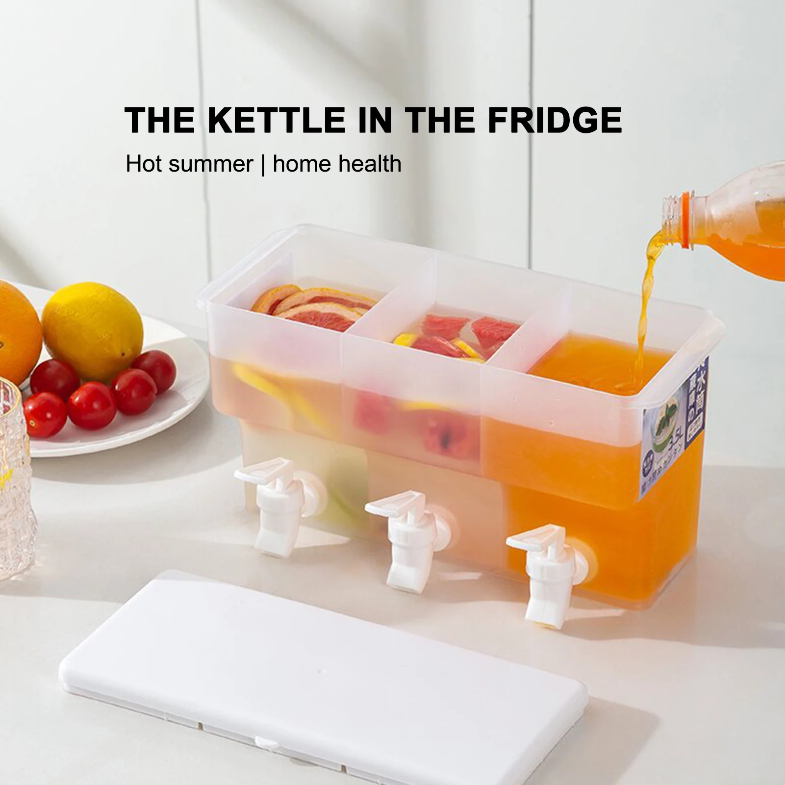 

3.5L Beverage Dispenser Beverage Dispenser With Spigot Cold Kettle With Faucet In Refrigerator 3 Grid Party Drink Dispenser