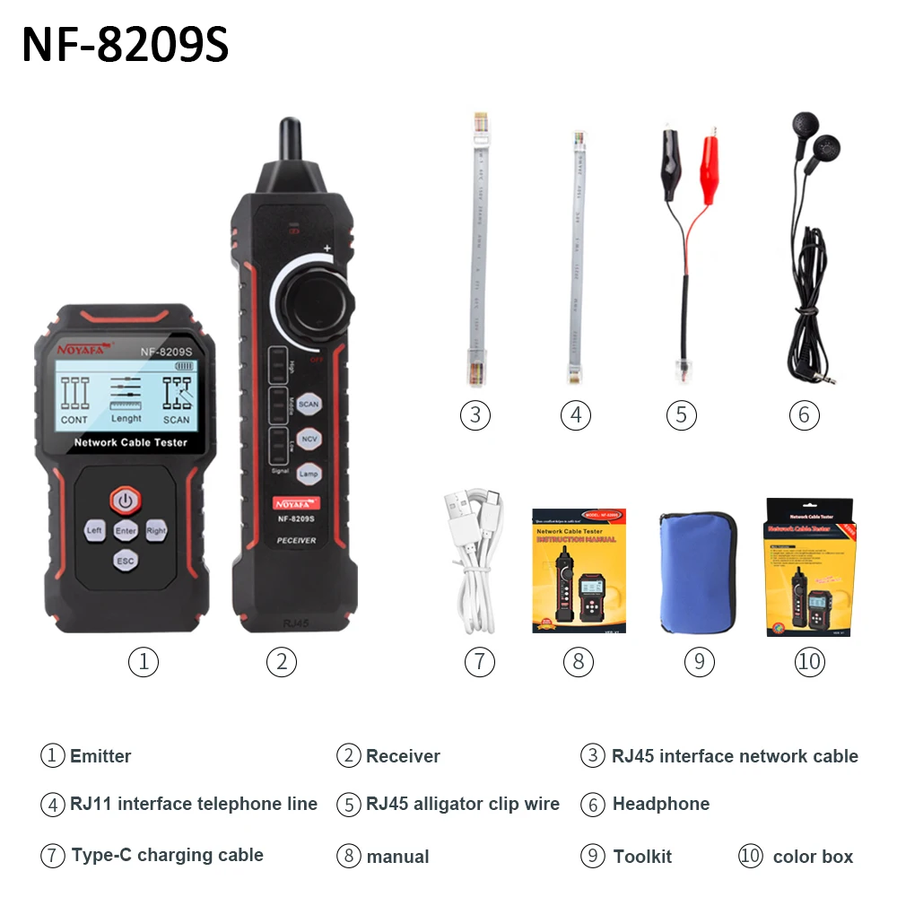 

Noyafa NF-8209S Тестер сетевых кабелей