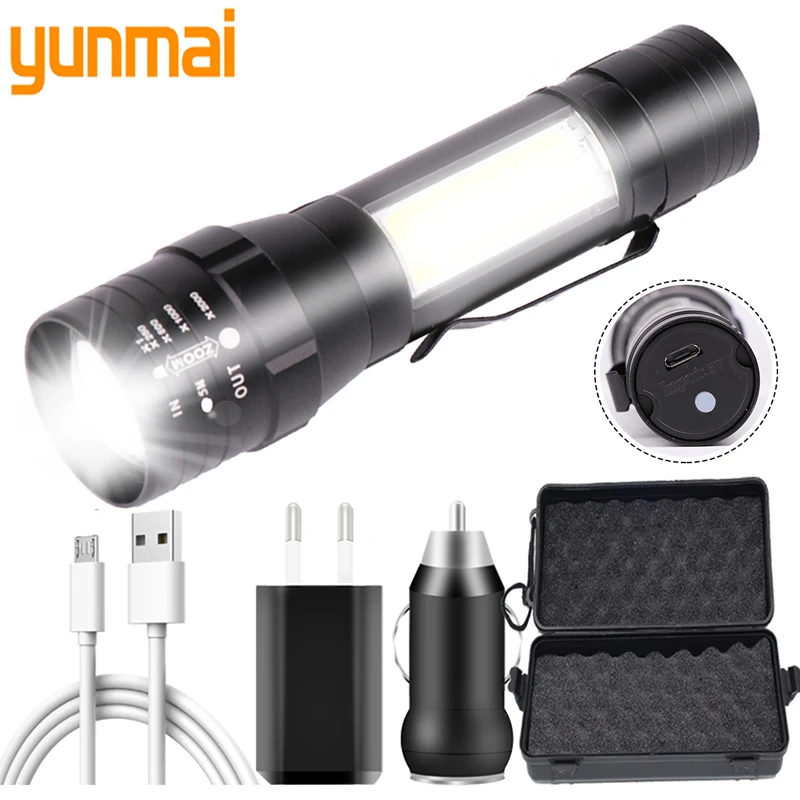 

XM-L T6 COB Zoomable Torch Rechargeable Lantern for Camping Light Aluminum 10W High Quality LED Flashlight Built-in Battery CREE