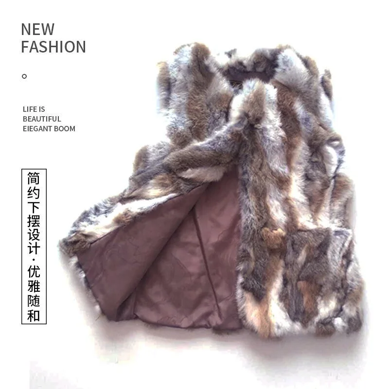 New Winter Mix Colors Rabbit Fur Coat Women Man Fashion Warm Fur Coats Outerwear Fake Fur Shawl Knit Women Clothing Vest