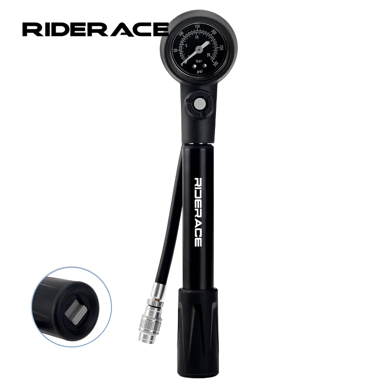 Фото Велосипедный амортизатор RIDERACE, 300 фунтов на квадратный дюйм, подвесной воздушный насос с манометром, клапан Schrader Presta AV FV, велосипедный насос для накачивания вилок HV/HP №1