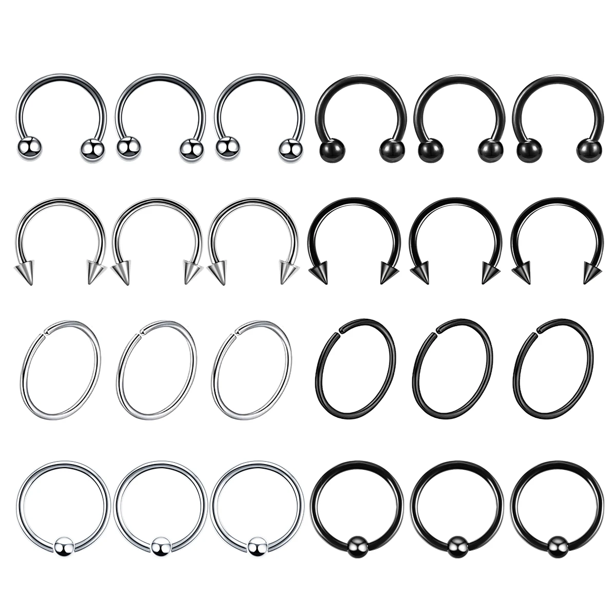 

24Pcs/lot Stainless Steel Ear Piercings Helix Piercings Eyebrow Lip Labret Rings Earring Tragus Barbell Piercings Body Jewelry