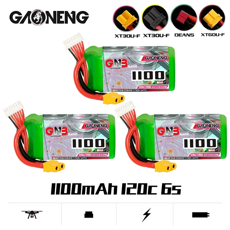 

3PCS GNB MAX240C 22.2V 6S 1100mAh Lipo Battery 120C With XT60U-F/T/EC5 Plug For Airplane RC FPV Quadcopter Helicopter Drone