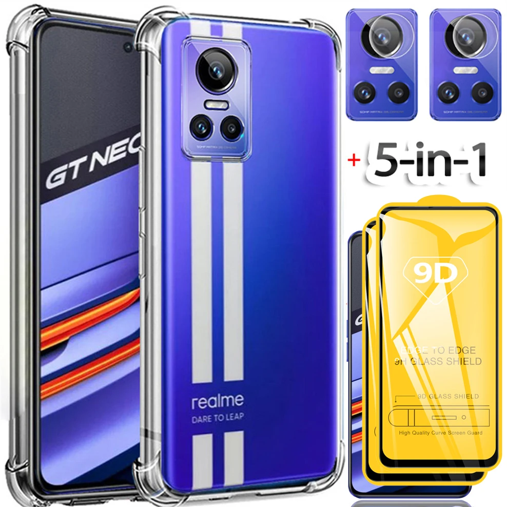 

5-in-1, Tempered Glass + Case for Realme GT Neo 3 Phone Cases Realmi GT Neo2 2T 5G Shockproof Silicone Cover Realme GT Neo3 3T