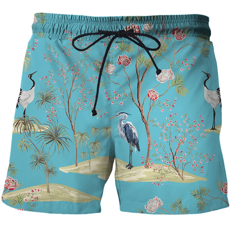Mens Flower, bird and plant illustration Shorts 3D Printed Casual Swimming trunks Swimsuit shorts For Adult Beach Shorts Pants