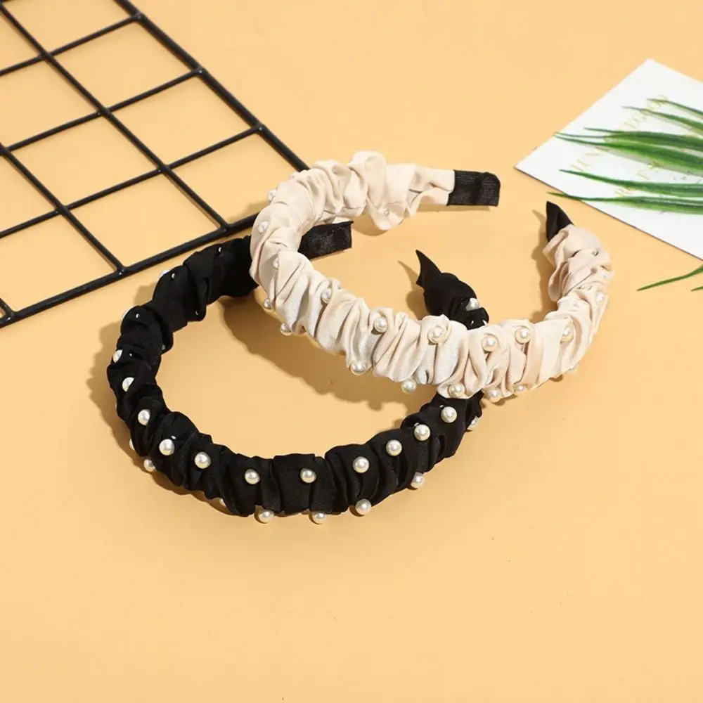 

New Fashion Crystal Pearls Wave Hairband Folds High Cranial Top Pressure Hair Headband Female All-match Fashion Hair Accessories